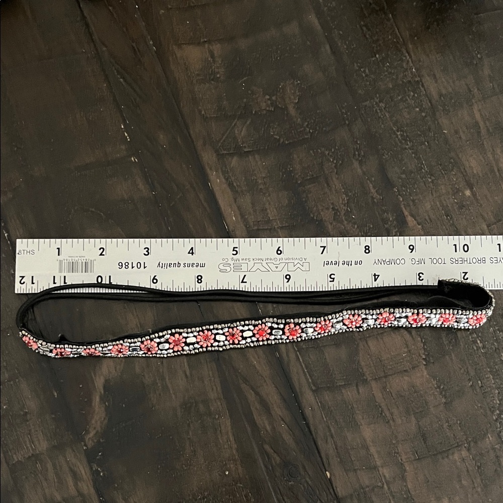 ☀️ Anthropologie Beaded Floral Headband - Black and Pink - Picture 4 of 8